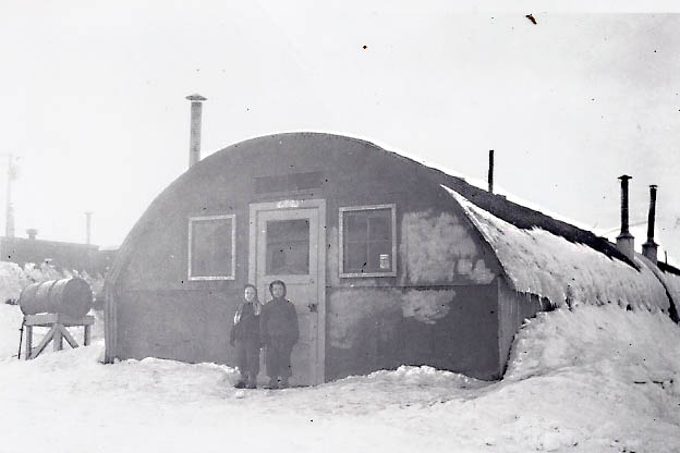 Anchorage Quonset Hut school, 1948. This building was the overflow classroom for Chugach Elementary, the only elementary school at the time.