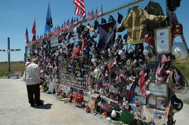 At the 9/11 memorial in Pennsylvania back in 2005. It was just a fence, which was perfect...cops and firefighters from all around the country has left hats, jackets flags there... it was an amazing spot. 