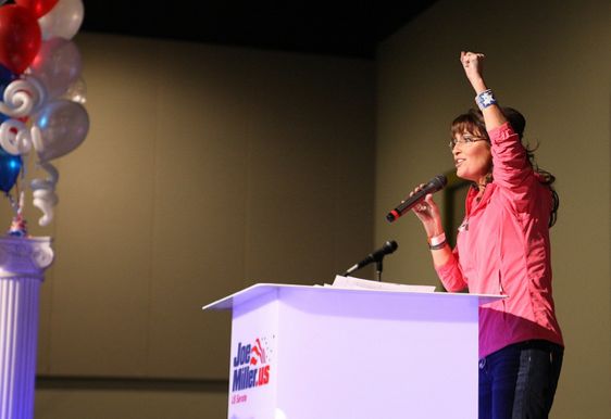 Former Gov. Sarah Palin stumps for potential future Senate rival Joe Miller in 2010. Photo: Jeanne Devon